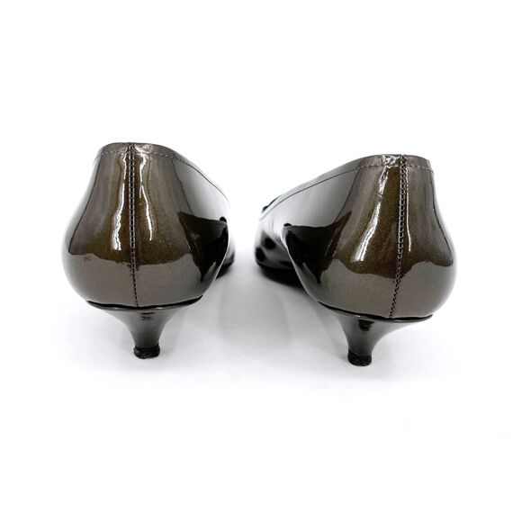 Prada Vernice Taffeta Peltro Green Patent Leather Kitten Heels 39.5 NEW in Box - Picture 8 of 13